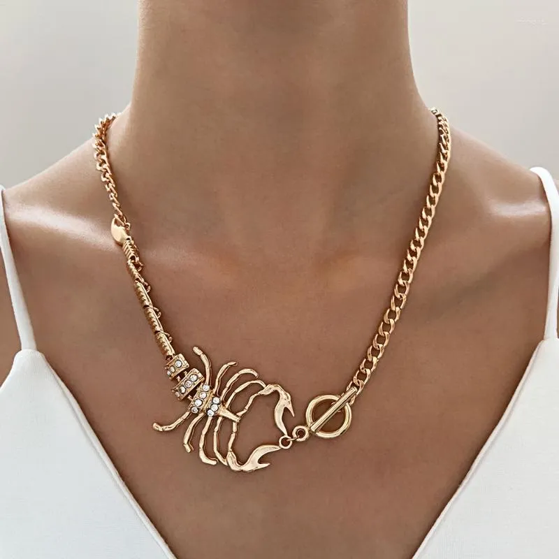 Ras du cou WANZHI Punk Plaqué Or Incrusté Zircon Scorpion Collier Pour Femmes Rétro Exagérer Animal Clavicule Chaîne Tendance Fête Bijoux