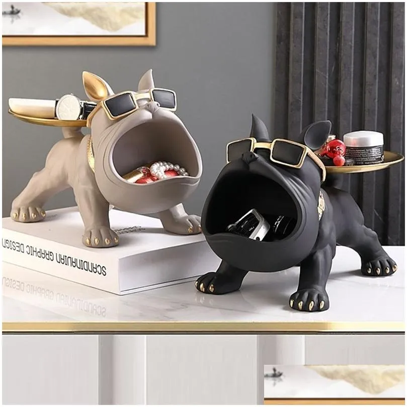 Decorative Objects & Figurines Decorative Objects Figurines Dog Ornament Big Mouth French Bldog Butler Storage Box With Tray Nordic Ta Dhxw6