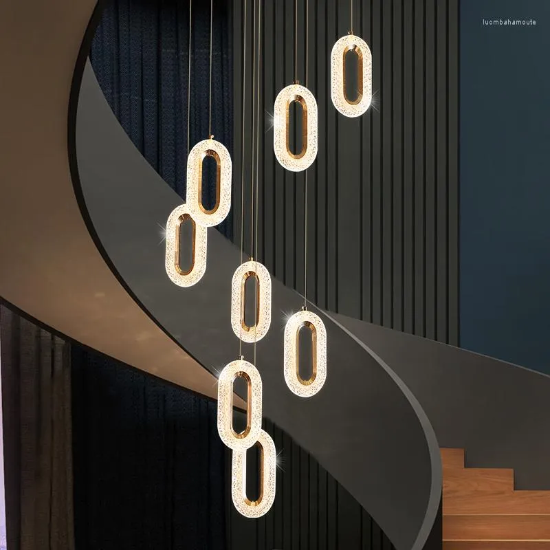 Lustres Moderne Acrylique Ovale Pendentif Escalier Lampe Lumière Duplex Villa Led Lustre Intérieur Chambre Décoration Éclairage