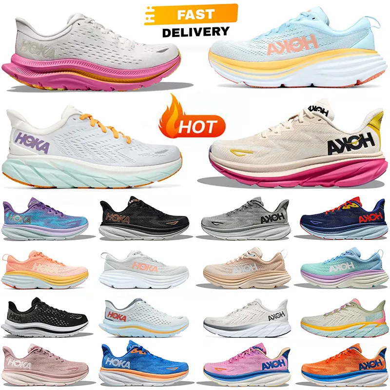 Hoka Kawana Clifton 9 Bondi 8 Hokas Shoes Women Mens Running Sneakers Pink Triple Białe Białe granatowe fioletowe fioletowe pomarańczowe kobiety