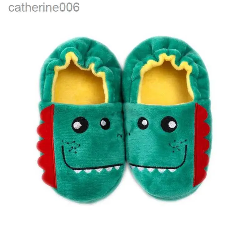 Pantoufles enfants automne hiver pantoufles dessin animé dinosaure chaussures enfants maison coton chaussures garder au chaud en peluche balle épaississement pantoufles pour BabyL231114