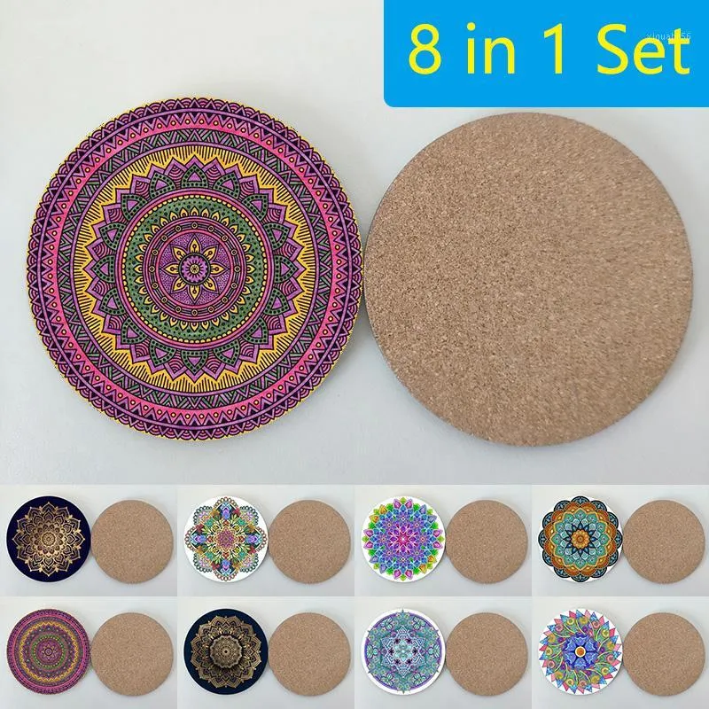 Feest gunst Mandala houten koffiekopkussenbord aangepaste decoratieve biermarkering cadeaus MAT 8 PCS CP04MA021