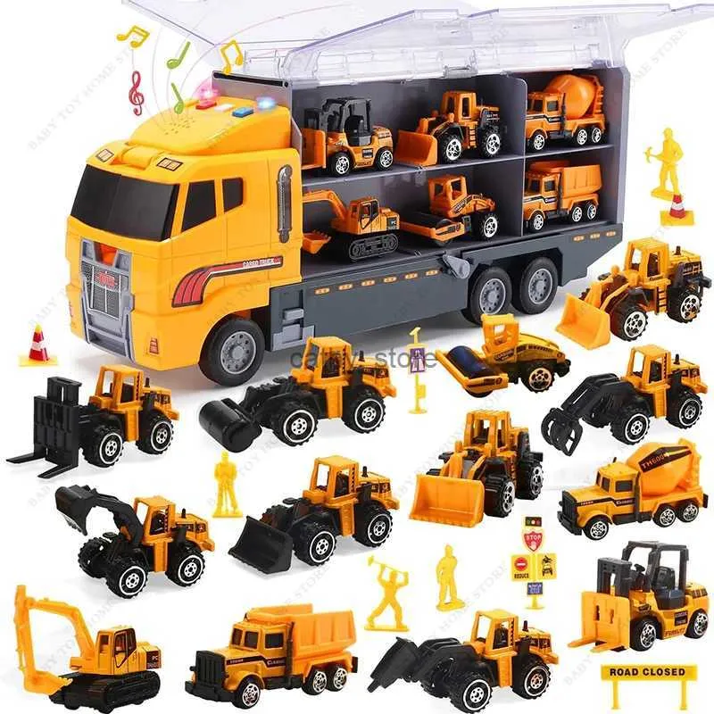 Diecast Model Cars 13 I 1 Construction Toys Truck Die-Cast Vehicle Transporter Car Set Excavator Dump Truck Digger Backhoe For Boys Kids Giftl231114