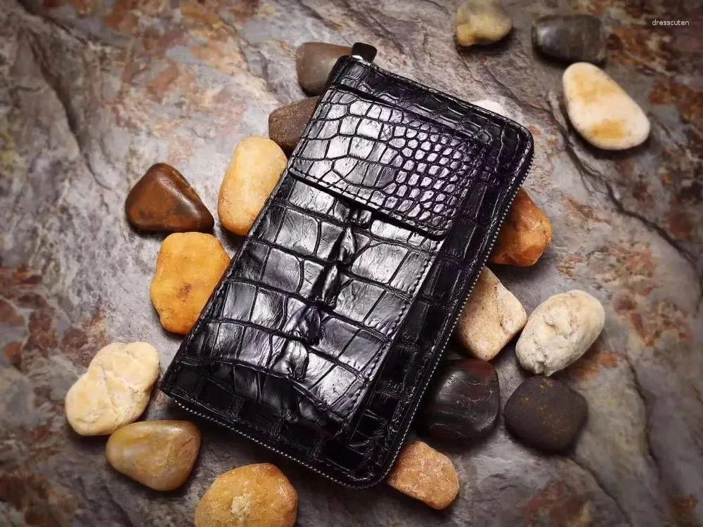 Portefeuilles Véritable peau d'alligator en cuir hommes portefeuille crocodile sac à main avec porte-coque de téléphone pince à billets grande taille