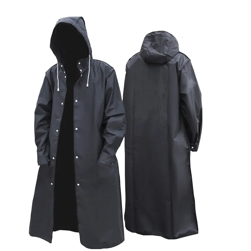 Raincoats Black Fashion Adult Waterproof Long Raincoat Women Men Rain coat Hooded For Outdoor Hiking Travel Fishing Climbing Thickened 230413