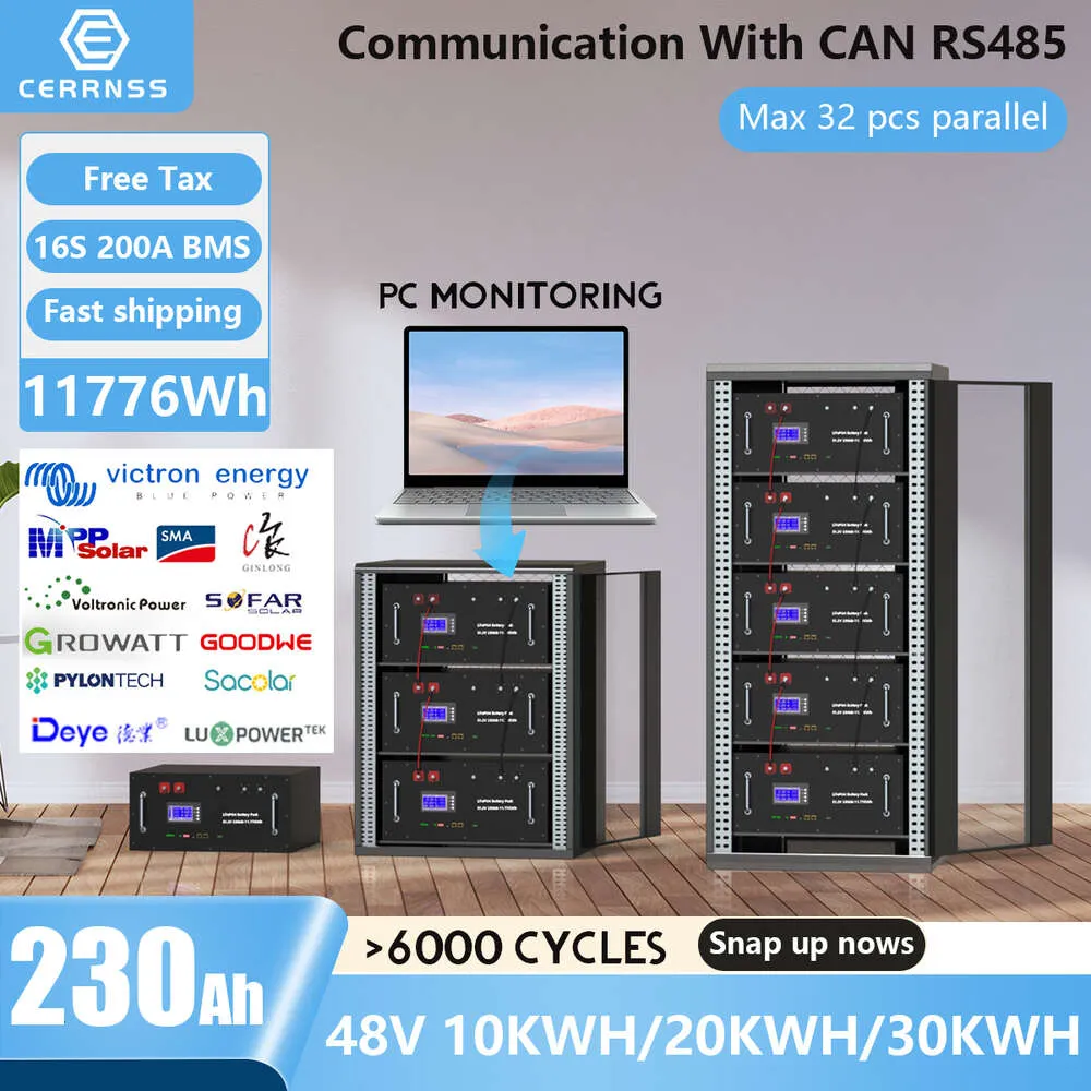 48V 230AH LIFEPO4 Batteri 51,2V 11,7 kWh litiumbatterier med inbyggda 200A BMS-klass A-celler med 6000+ cykler för solhem