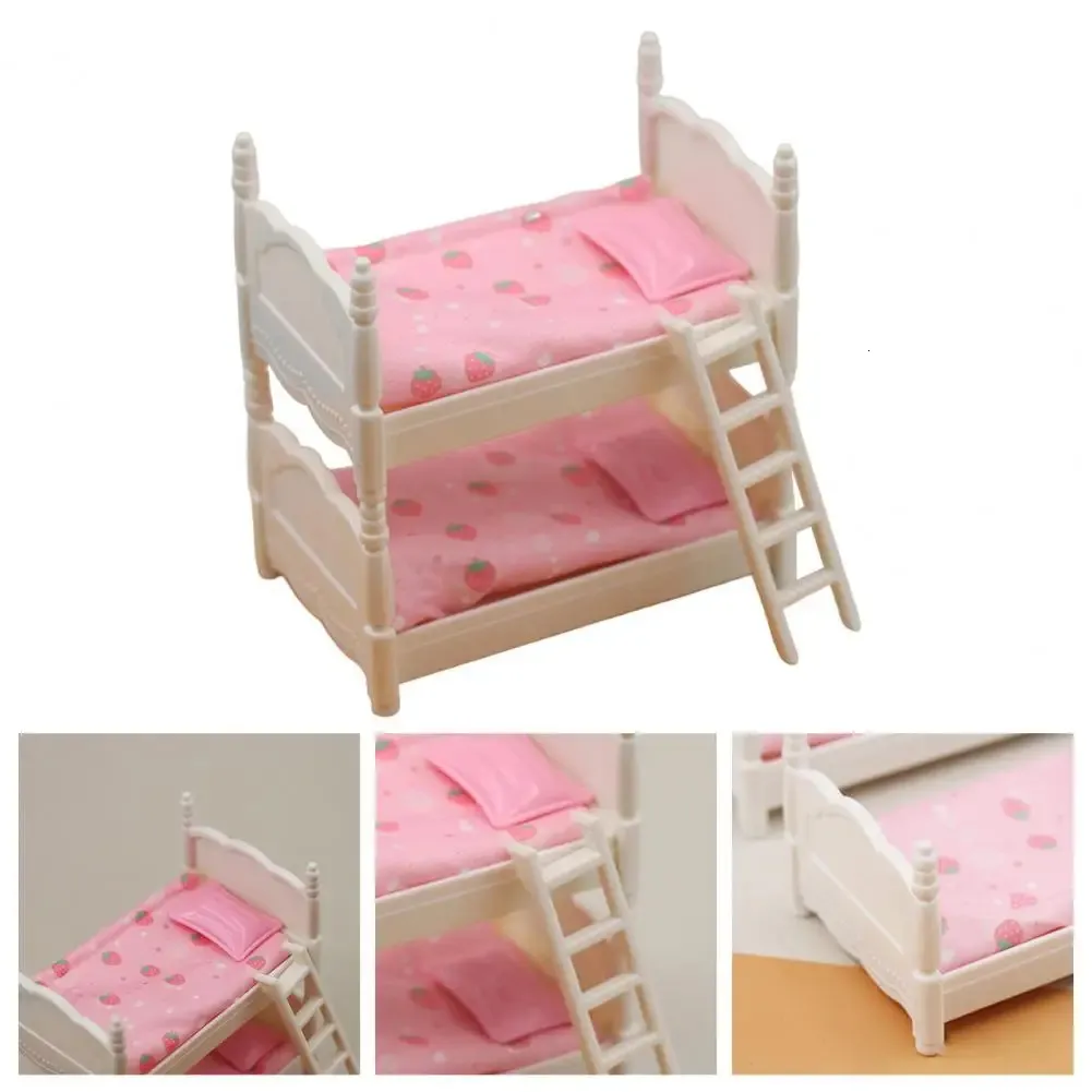 1Set Dollhouse Mini Princess Bunk Bed With Slide Simulation Furniture Model Toy Accessories Dolls House Bedroom Decoration