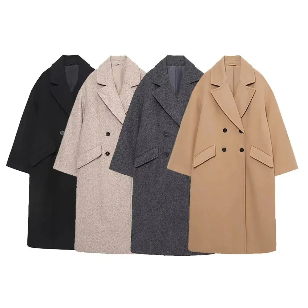 Mélanges de laine pour femmes UNIZERA automne hiver produit de haute qualité ample mince Double boutonnage Long manteau 231114