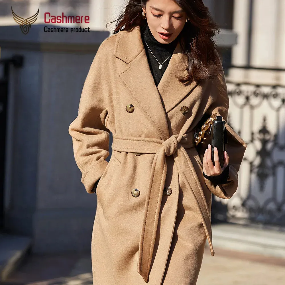 Women's Wool Blends Winter Long Wool Coat Women Autumn Camel Classic Double Breasted Wool Coat Black Warm Thick Coat Women Red Large Size Coat 231113