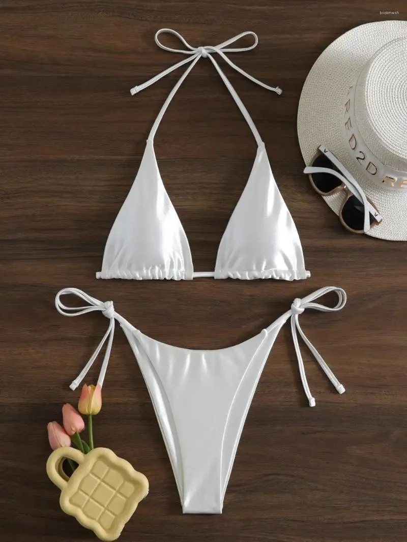 Traje De Baño Para Mujer 2023 Bikini De Hilo Blanco Triángulo Traje De