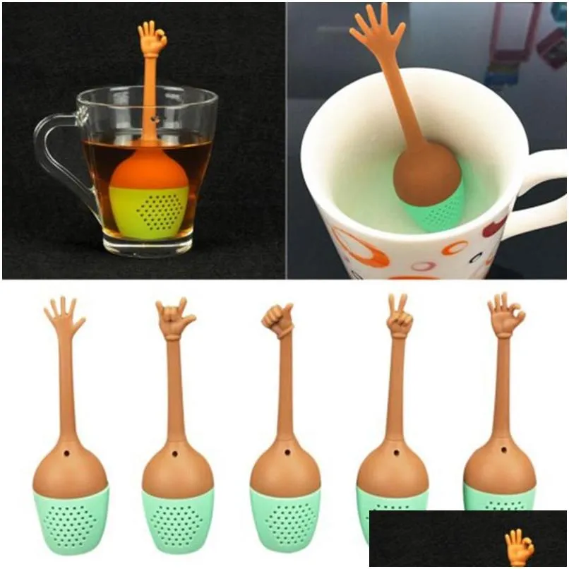 Café Té Herramientas Sile Hand Gesture Infuser Reutilizable Pulgar Ok Yeah Palm Love You Style Herbal Spice Drop Delivery Home Garden Kitch Dhtmn