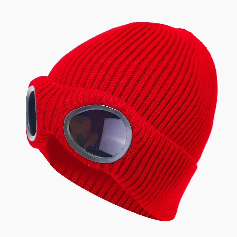 Unisex Fleece Ski Caps Beanie Winter Windproof Hat with Goggles Knitted Warm Wool Hats Snow Ski Skull Outdoor sports Cap fashion skull beabies