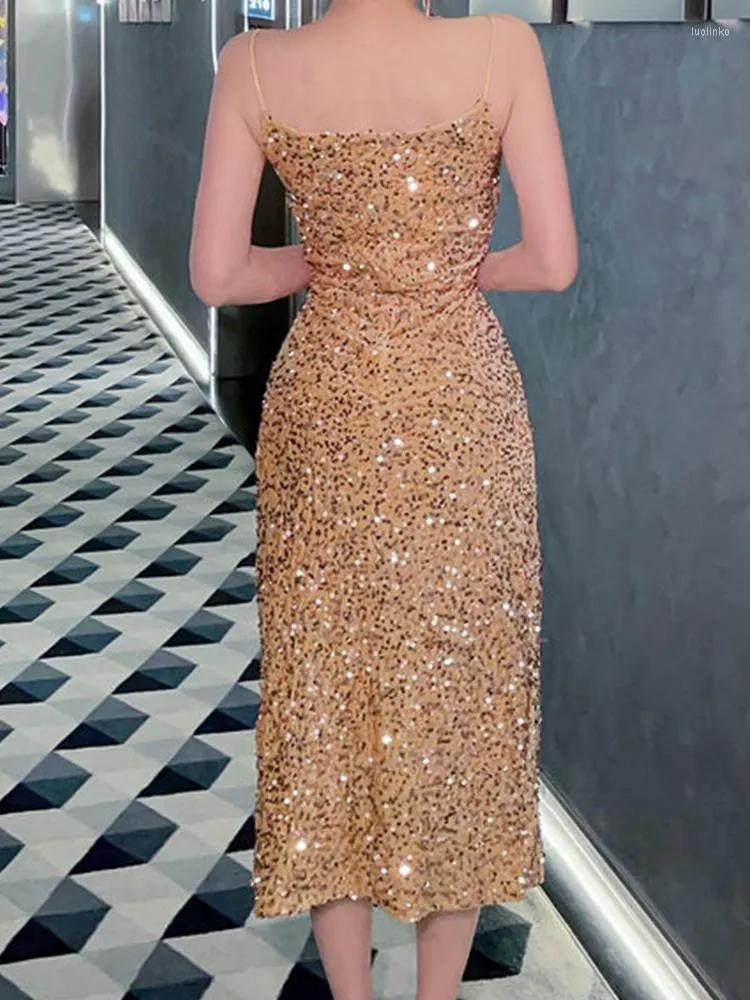 2023 Fashion Women's Gold Sequin Sling dress - Casual Split Style