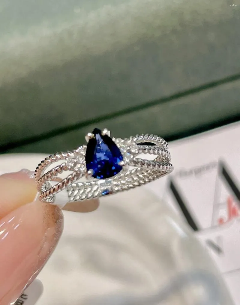 Cluster ringen LR blauwe saffier ring 0,91 CT echte 18K goud natuurlijke onverwarmde koninklijke edelsteen diamanten steen vrouwelijk