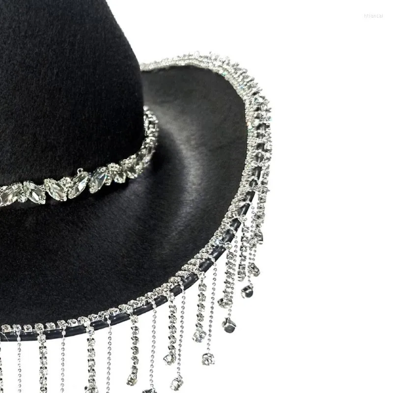 Berets M2EA Cowboy Hat For Girls Rhinestones Fringe Glitter Rave Cowgirl Cute Birthday Party Costume Accessories