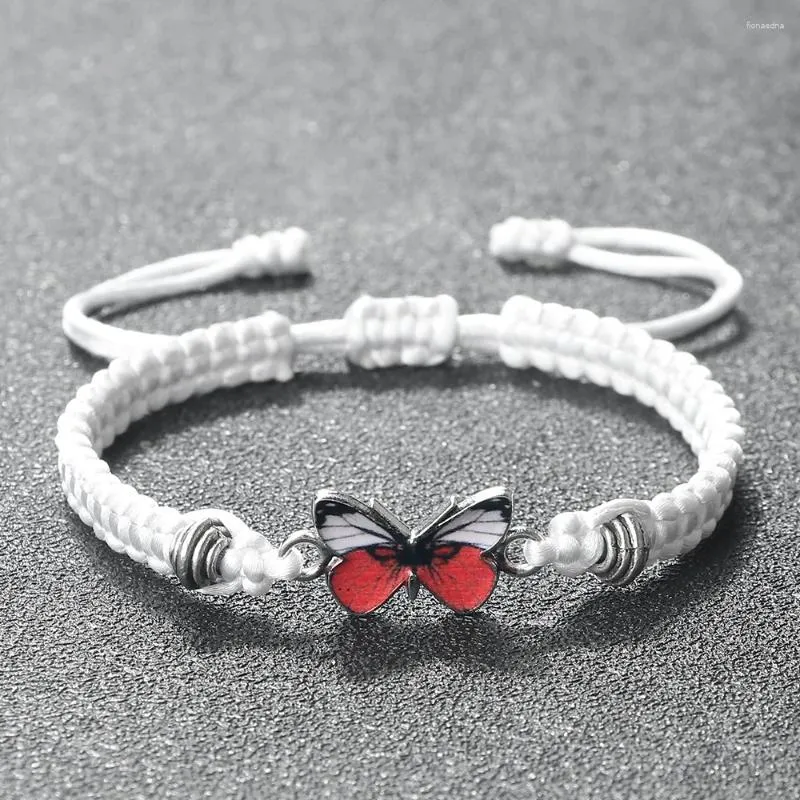 Браслеты-звенья, классический ручной работы, белая веревка, плетеный женский браслет с подвеской в виде красной бабочки, ювелирные изделия для молитвы на удачу, подарки дружбы