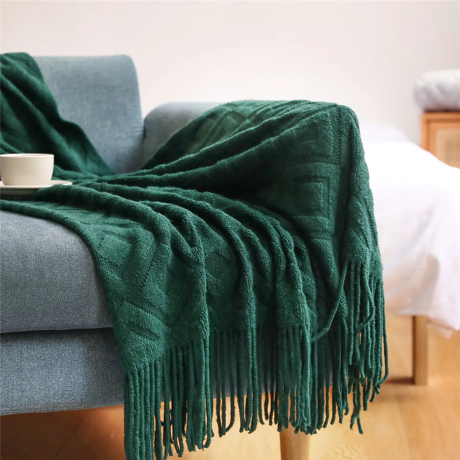 Blankets Home el Pure Cotton Bedding Office Sofa Knitted Cover Blanket With Tassel Tapestry For Bed Airplane Travel Decor Blankets 230414