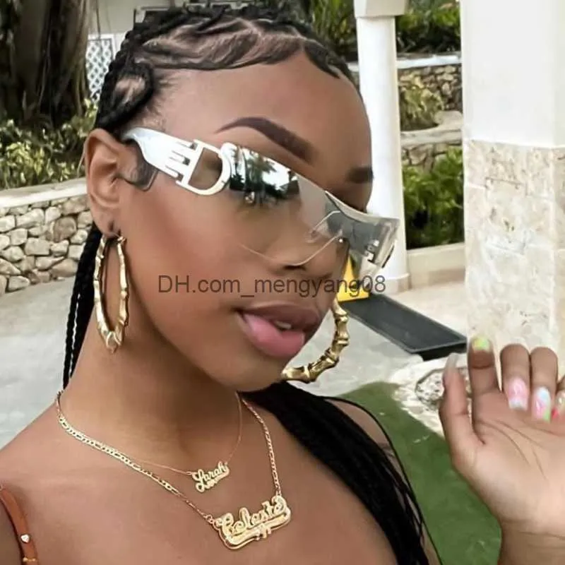 Sunglasses 2022 New Fashion Luxury Rimless One Piece Sunglasses Women Men Silver Goggles Female Vintage Punk Big Square Sun Glasses Shades T230414