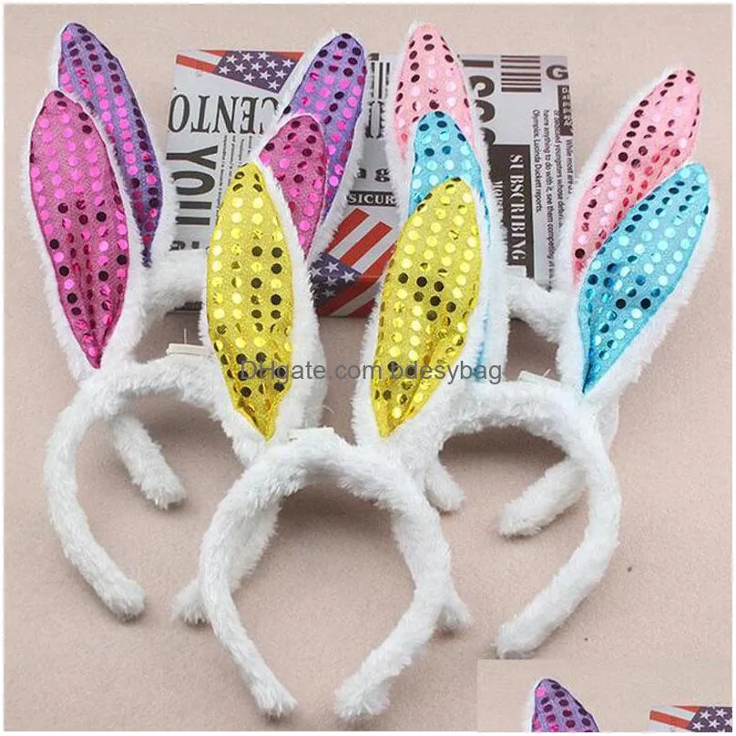 led light luminous sequin rabbit ears flashing bunny ears headdress head hair band hoop toy kid birthday party supplies za4599