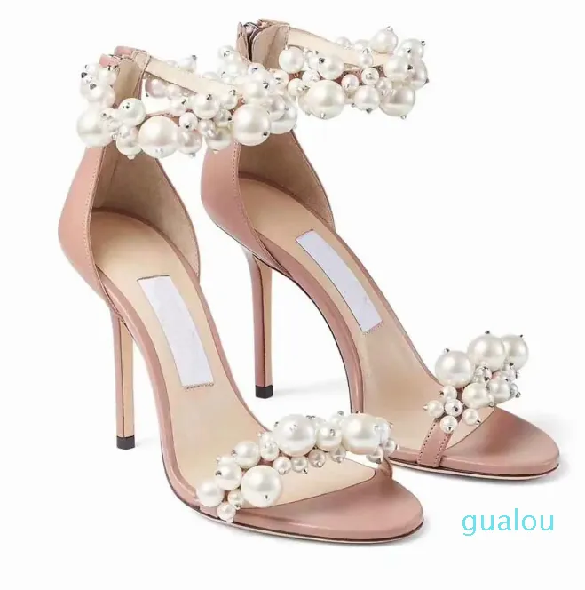 Femmes Maisel sandales chaussures Nude noir blanc bride à la cheville pompes avec perle embellissement dame Sexy talons hauts mariée mariage