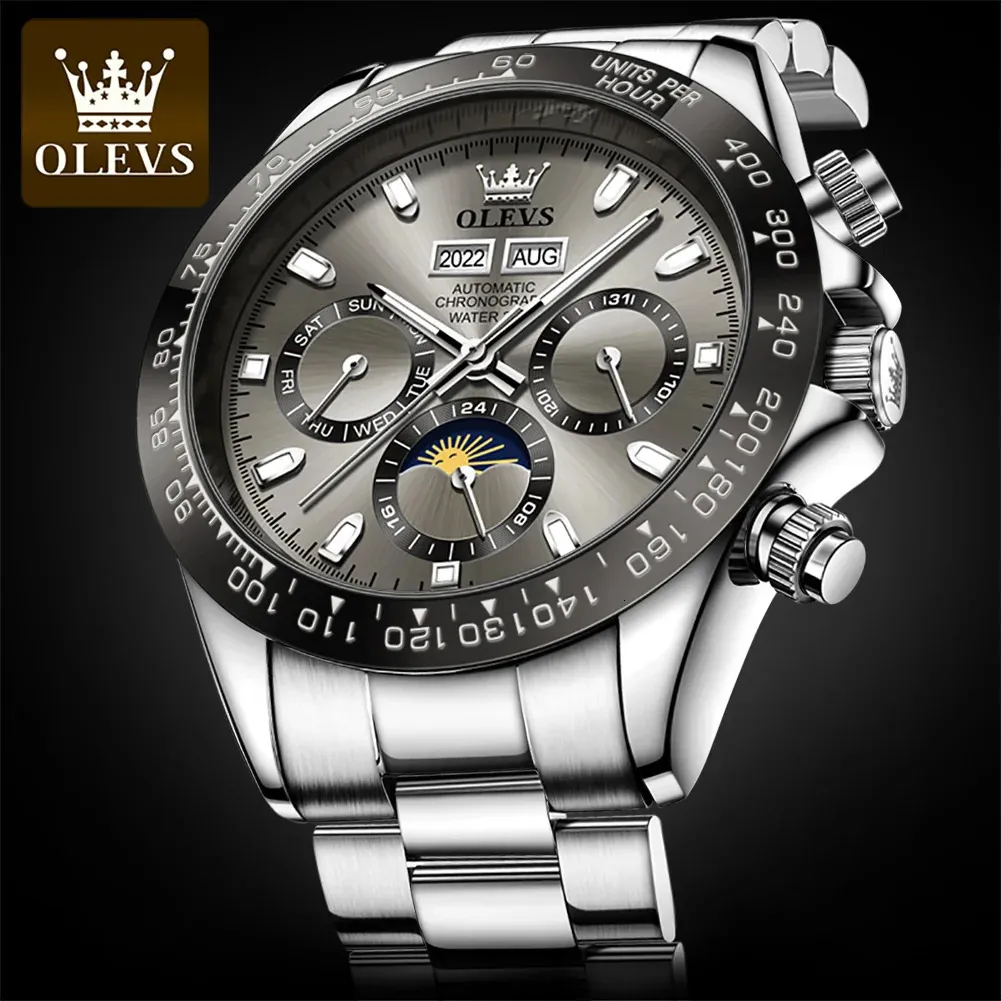 Wristwatches OLEVS Automatic Watches Waterproof Stainless steel Luminous Month Phase Date Watch for Men Luxury Brand Wristwatch Mechanical 231113