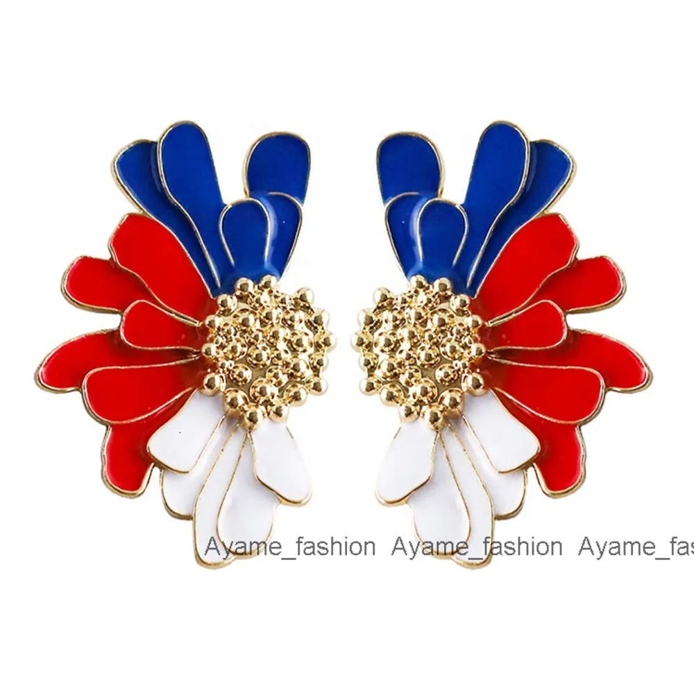 Shenglan New Independence Day Creative Acrylic Earrings Flowers Teardrop-shaped USA Flag Red Blue and White Earrings Jewelry