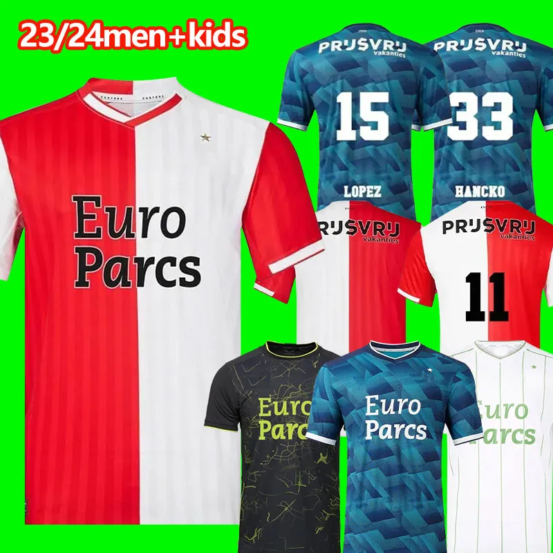 23-24 FeyENoORDS Camisas de futebol Voetbal Kids Kit 2023/2024 Camisa de futebol Treinamento Home Away Fan Player Versão Goleiro Maillot TIMBER DANILO DILROSUN HANCKO