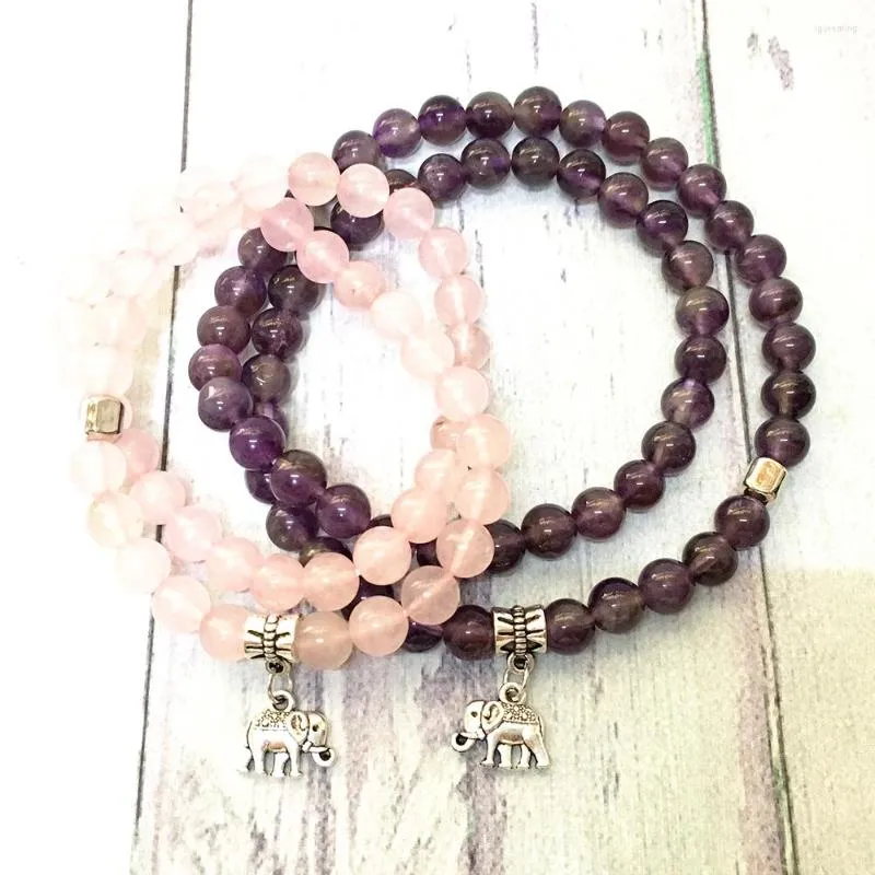 Strand MG0597 haute qualité A méthyste Rose Quarz énergie Bracelet ensemble pour femmes Yoga Mala bijoux spirituel Hearling