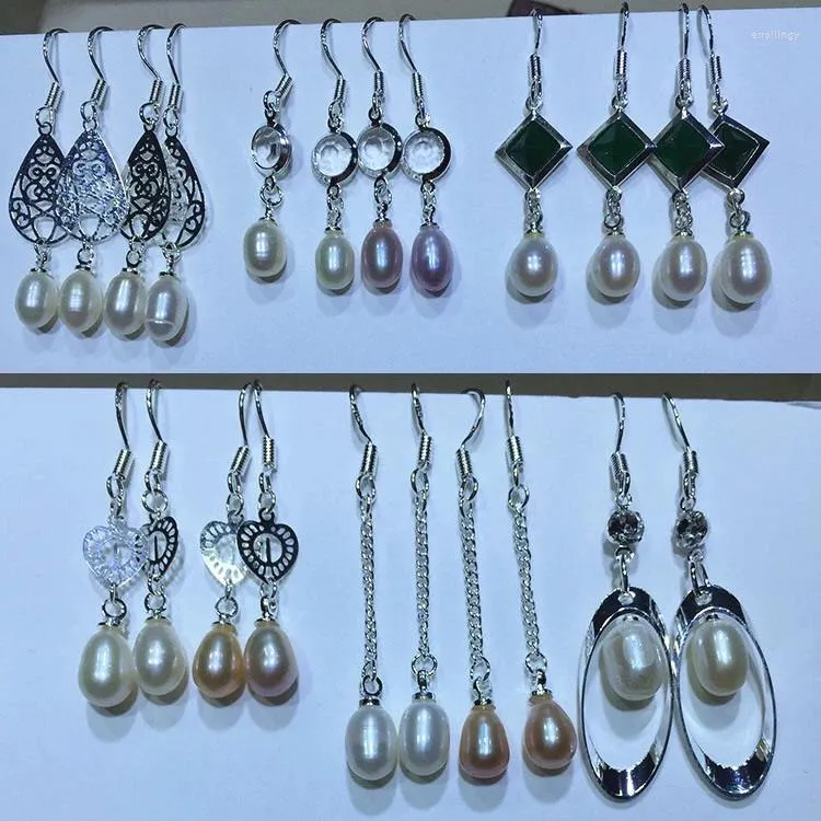 Boucles d'oreilles pendantes en argent plaqué, 100 paires/lot, taille 6-7mm, véritable perle d'eau douce, joli cadeau de fête de mariage, vente en gros