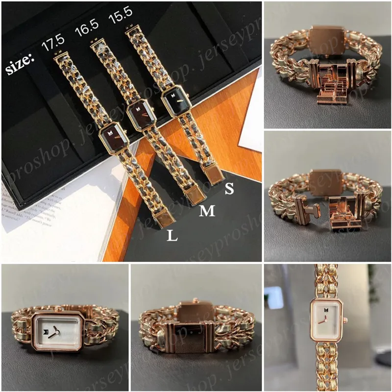 Mode vierkante wijzerplaat dameshorloges quartz horloge met kettingriem 17,5 / 16,5 / 15,5 cm