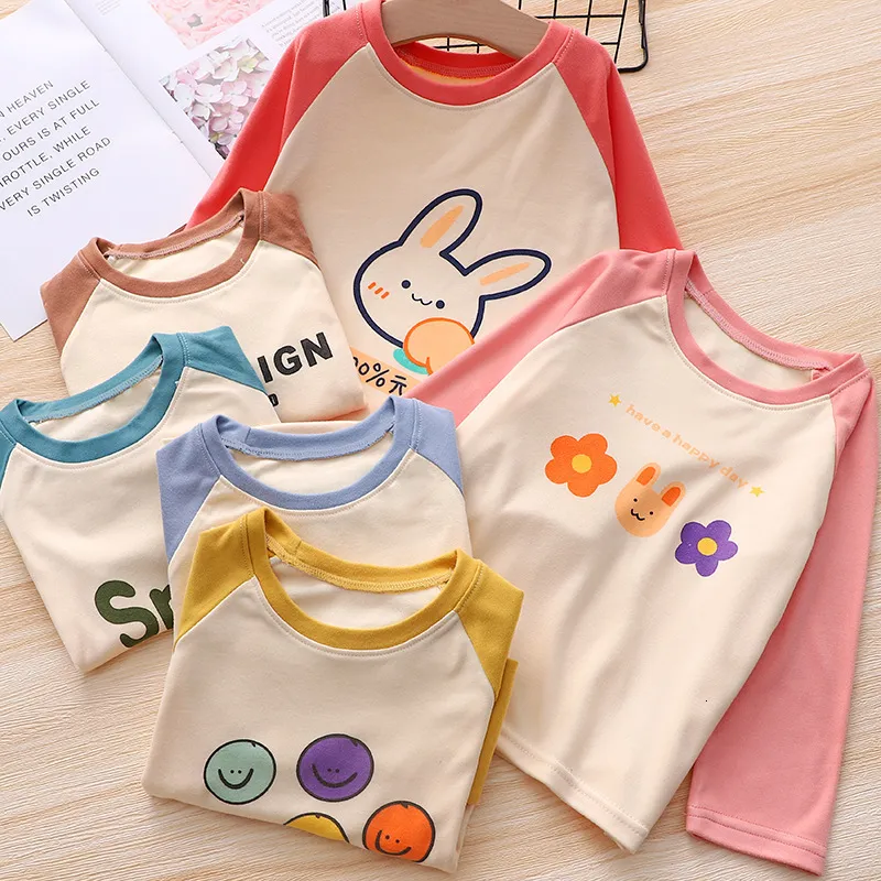 T-shirts Baby Girls Long Sleeved T-shirt Kids Cartoon Print Shirts Boys Korean Style Clothes 1 To 10Yrs Children's Thicken Top Tees 230414