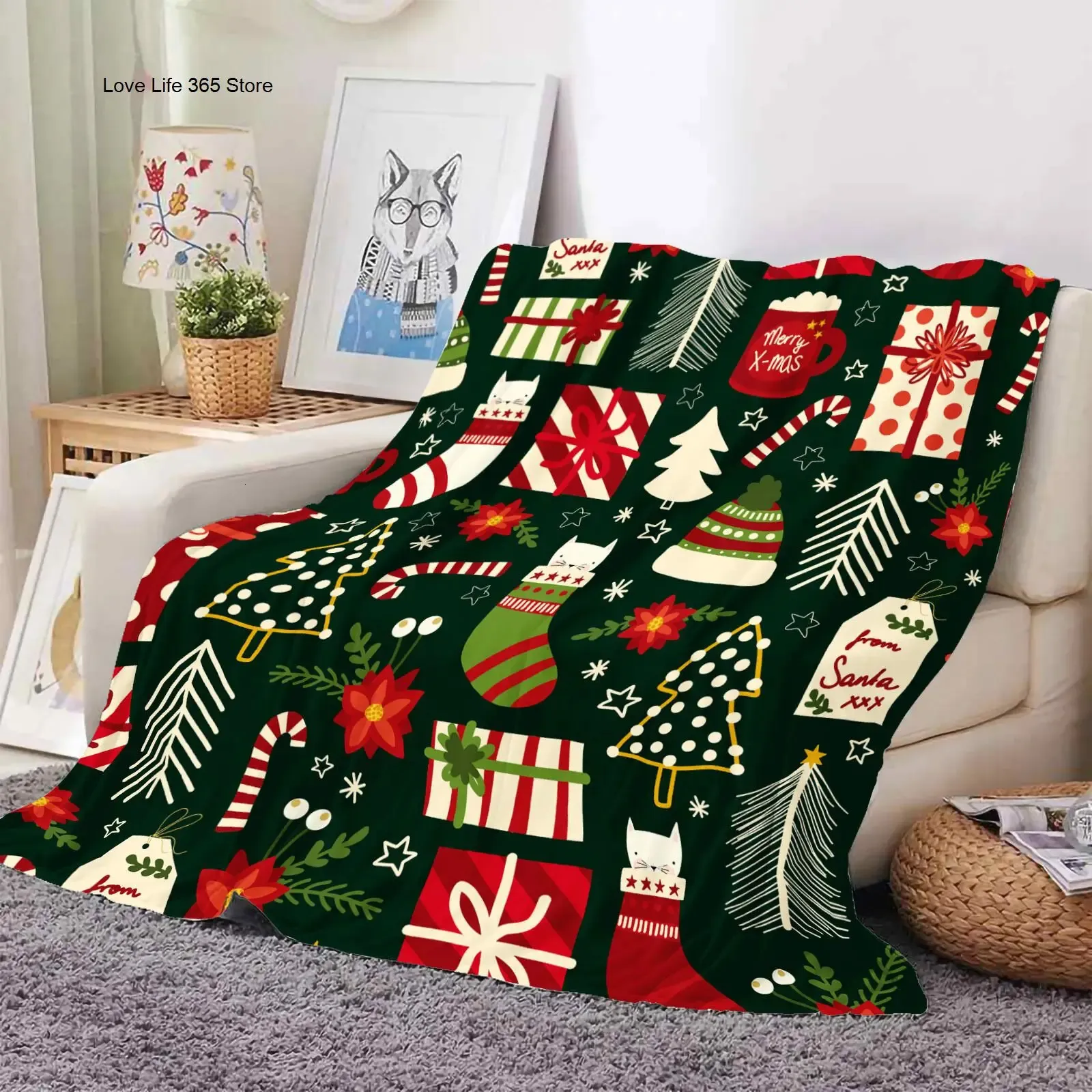 Dekens Kerstmis Kerstman 3D-geprinte flanellen deken Fleece Zacht polyester Fauteuil Toepasselijk textiel Decor Gooi dekens 231113