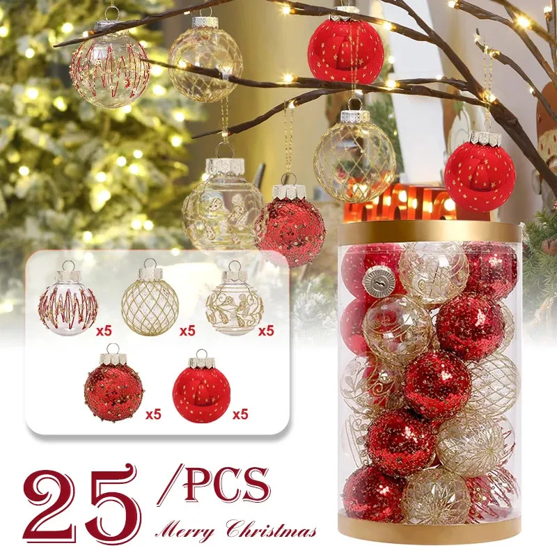 Décorations de Noël Ornements de boules de Noël peintes 25 pièces Décorations de Noël 6 cm / 2 pouces de diamètre Boules suspendues de vacances incassables avec cordes suspendues 231113