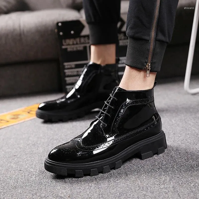 Mens black shop shiny boots