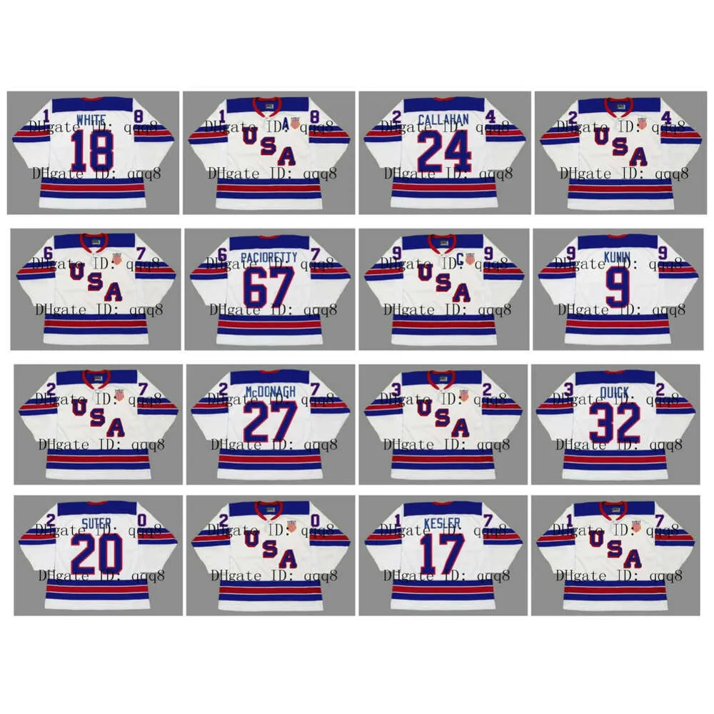 SJ 2010 2014 2016 Vintage Team USA Jersey 34 Auston Matthews 67 Max Pacioretty 18 Colin White 24 Ryan Callahan White Custom Hockey Jerseys