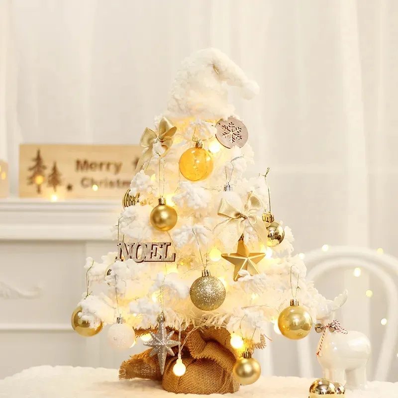 Decorações de Natal Artificial Árvore de Natal Branco Mini Xmas Pine Decor com Mesa de Luz Decoração de Natal Enfeites para Casa Presente de Ano 231113