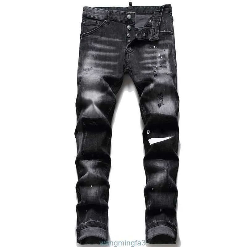 Heren zwarte designer jeans punk hiphop kleding mode streetwear vernietigd rafelig gat elastisch midden taille lange denim broek voor joggen