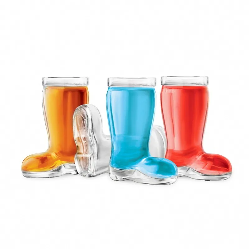 Tumblers Tiaking 4pcs Set Creative Transparent Glass Boot S Glass Vodka Rain Boots Funny Water Cup 230413