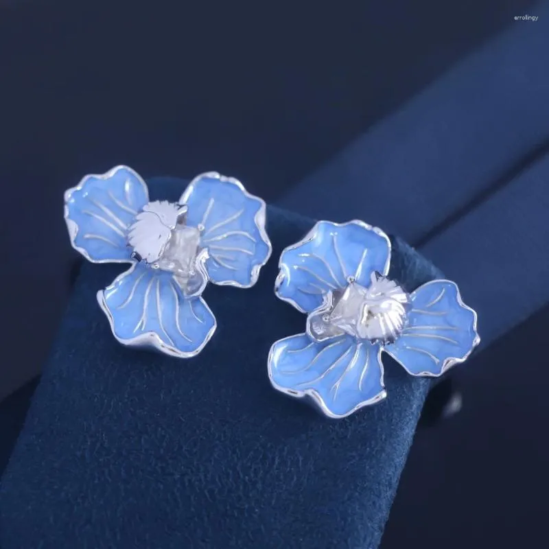 Stud Earrings Blue Iris Temperament Small Flower Ins Style High-End Trend With Valentine'S Day Gift