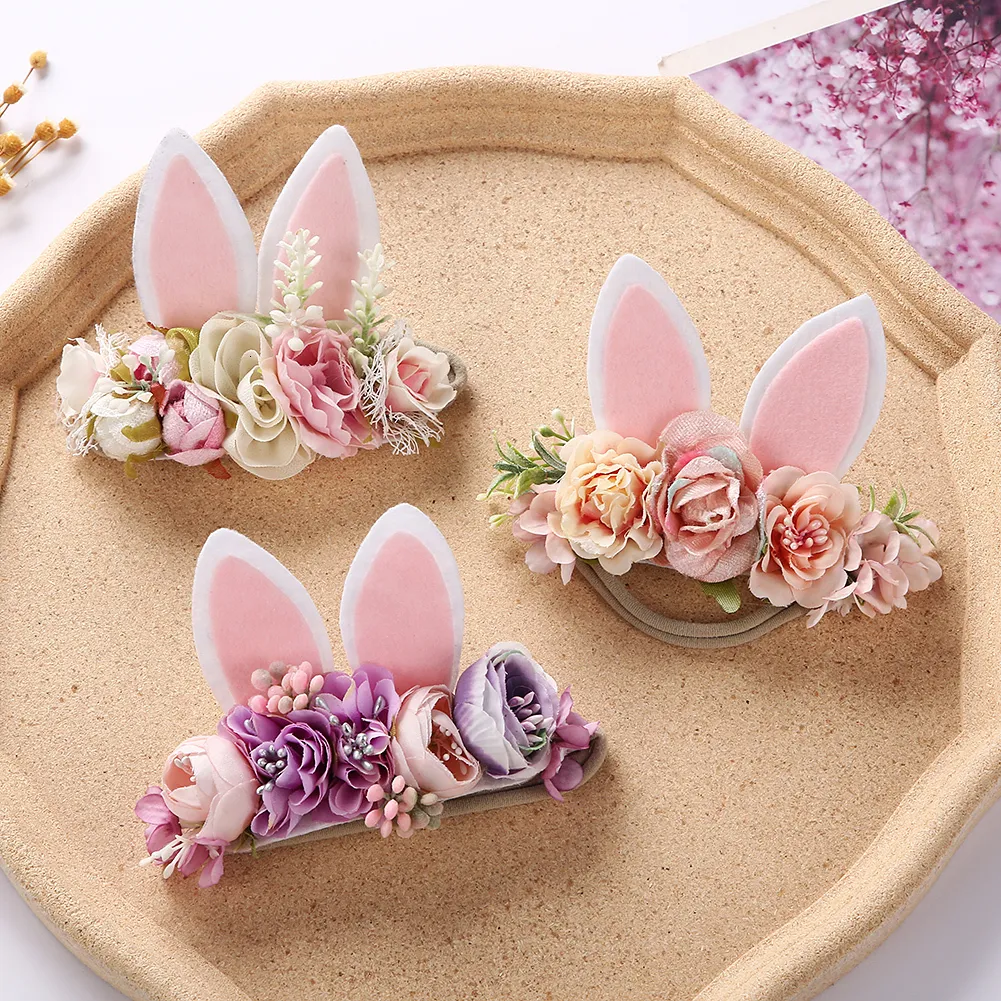 Haaraccessoires Easter Day Baby Hoofdband Konijnoor Geboren Pography Props Boy Girl Nylon Hair Bands Artificial Flower Festival Headwrap 230413