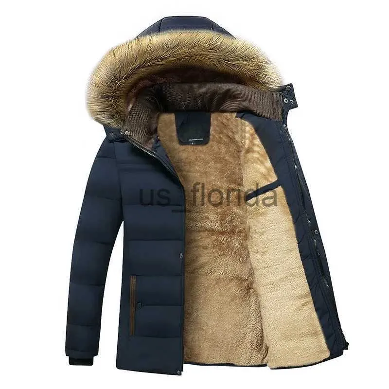 Homens de pele sintética de pele inverno novo quente grosso velo parkas homens à prova d'água com capuz gola de pele parka casaco masculino outono moda casual parkas masculino j231111