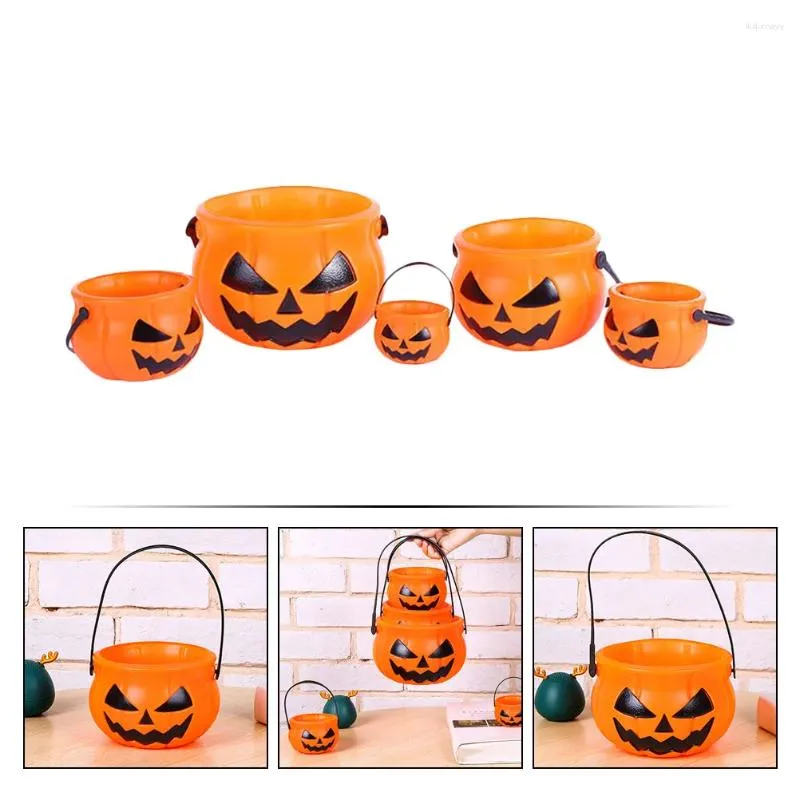 Tallrikar 5 st Halloween Hand Bucket Home Decor Candy Portable Pumpkin Hinks Plastic Handbag Decortions Snack Holder