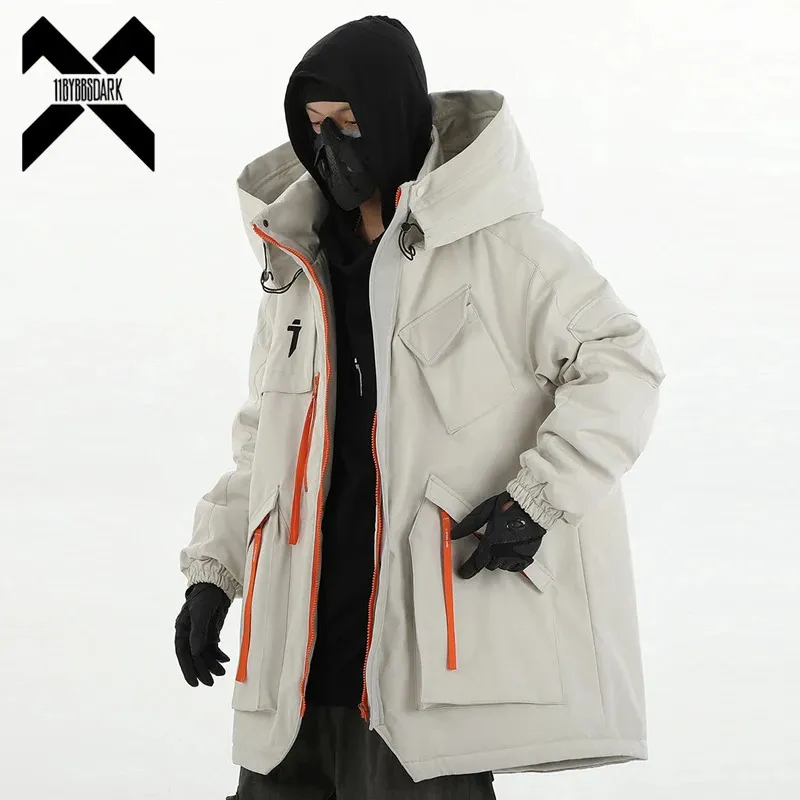 Mens Down Parkas 11 BYBBS DARK Winter Jacket Men Multi Pocket Tactical Function Cargo Jackets Coats Warm Thick Hooded Parka Techwear 231114