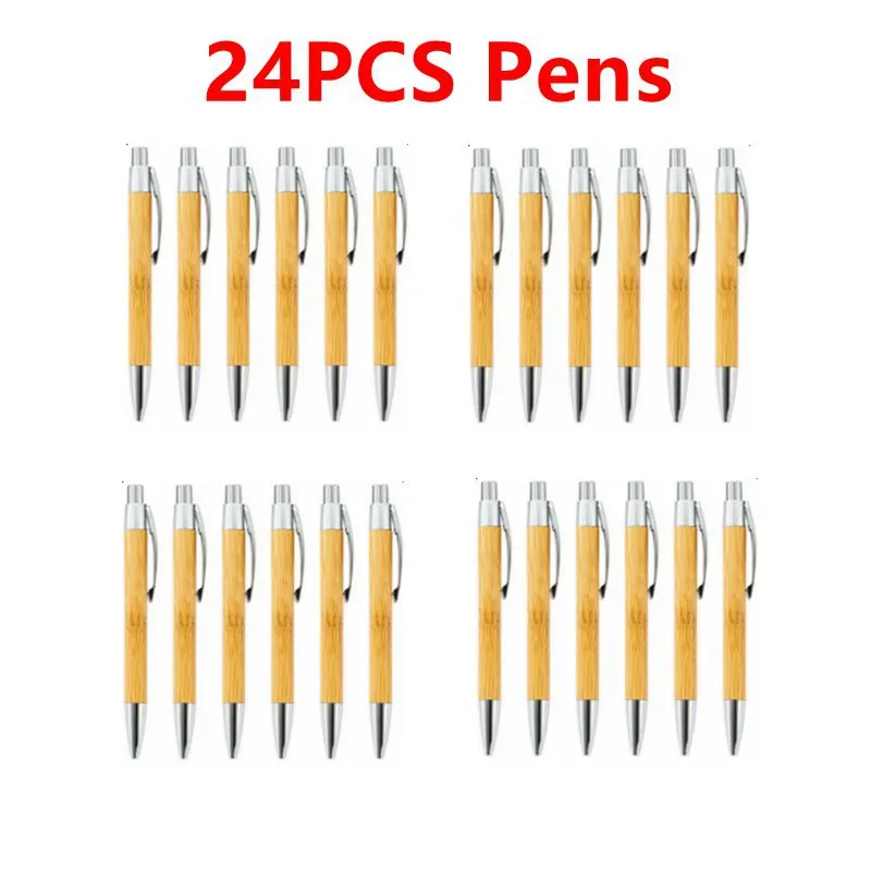 24PCS Environmentally friendly natural materials Bamboo Pen Press Ballpoint Pen Student Office Advertising ballpoint pen