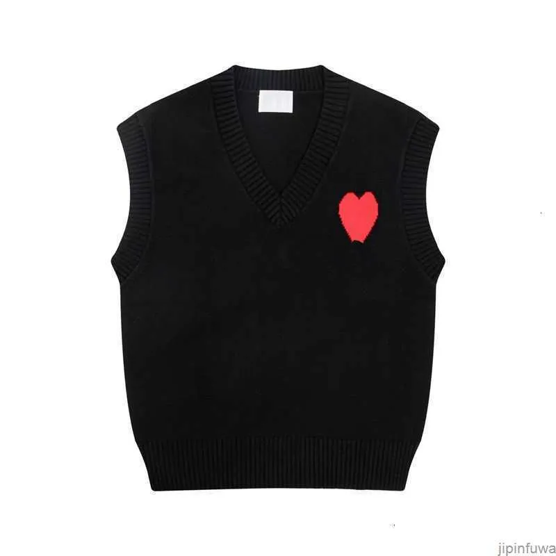 Amiparis Pull Amis Knit Jumper Gilet Sweat Mode Col en V Sans Manches Hiver AM I Paris Big Heart Coeur Love Jacquard Sweatshirts Amisweater VZWN