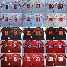 Vintage San Franclsco 75th Anniversary 49els 8 Steve Young 21 Deion Sanders 80 Jerry Rice Red Stitched Football Jersey