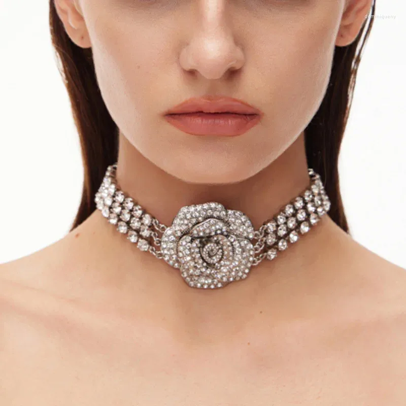 Delicate Rhinestone Rose Choker Necklace for Women's Evening Wear and  Parties