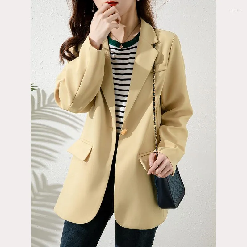 Women's Suits UNXX Shoulder Pad Design Korean Suit Jacket Single Button Solid Loose Casual Blazer Office Lady Notched Collar Jackets