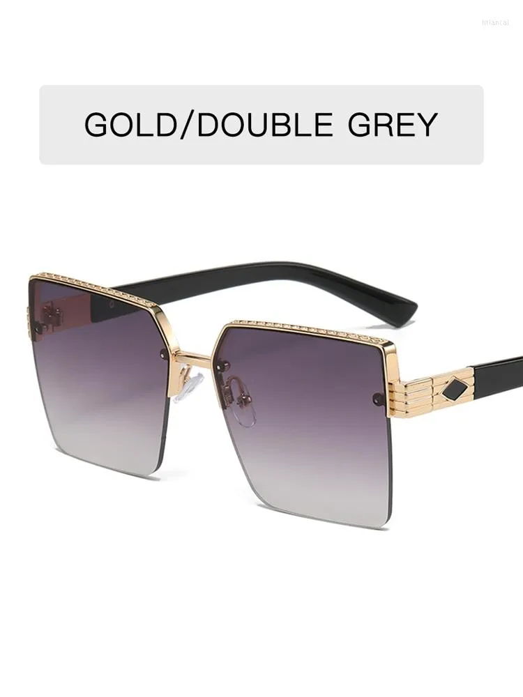 Sunglasses Metal Large Frame Women Men Trendy Gradient Lens Semi-Rimless Sun Glasses Female Retro High Quality Eyewear