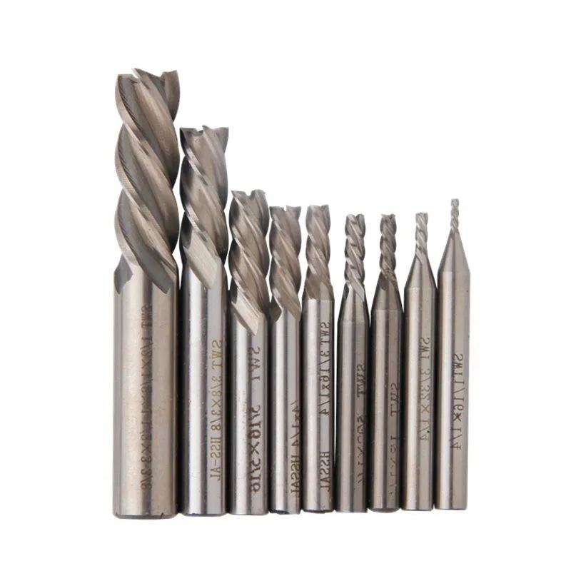 Freeshipping Frees 1/16-1/2Inch Carbide End Mill Router Bit HSS 4 Blades CNC Gereedschap CNC Mill boor Freesgereedschap 9 stks/partij Uvkmd